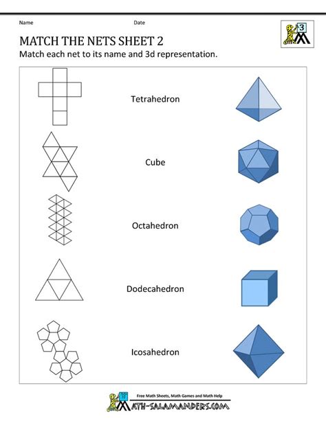 Use these printable worksheets to teach students about basic integers. nets of 3d shapes worksheets match the nets 2 | Kids ...