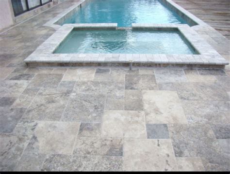Silver Travertine Pool Coping And Paving French Pattern Adding That