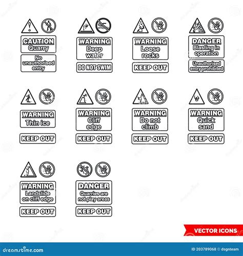 Quarry Notice Signs Icon Set Of Color Types Isolated Vector Sign