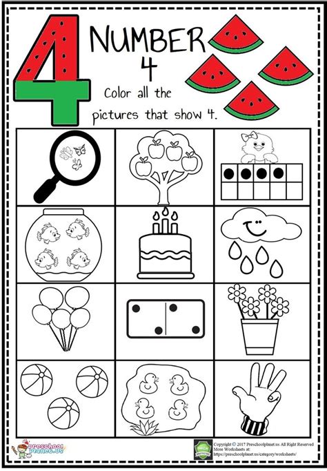 Number Four Worksheets For Kindergarten