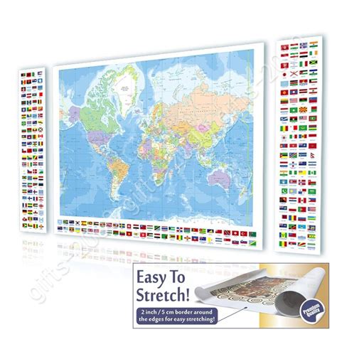 Political Modern Maps Flags 3 By World Map Canvas Rolled 3