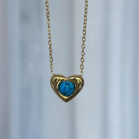 Blue Heart Necklace Gold 18k Turquoise Asana Crystals