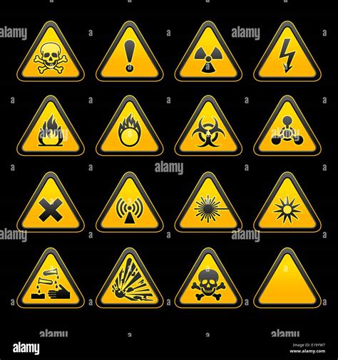 Set Triangular Warning Signs Hazard Symbols Vector Stock Vector Art Illustration Vector