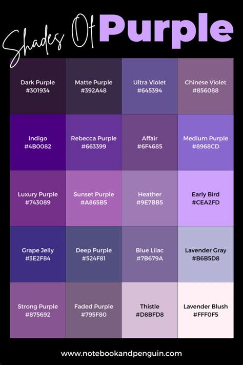 Purple Color Chart With Names
