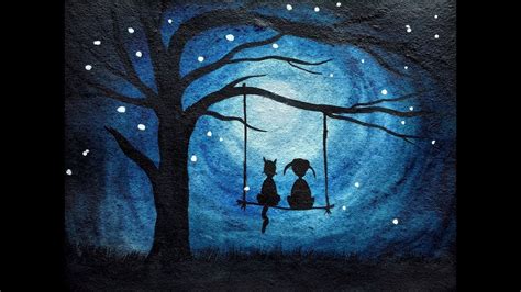 How To Paint Moonlight Scenery For Kids Simple Watercolor Painting