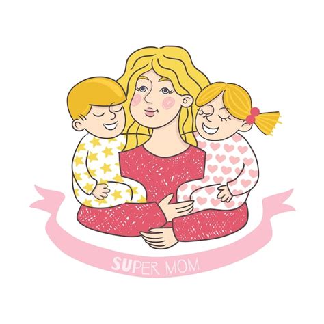 Premium Vector Happy Mother S Day Card With Cartoons Super Mom