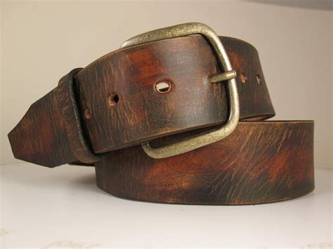 175 Wide Simple Vintage Distressed Brown Leather Belt
