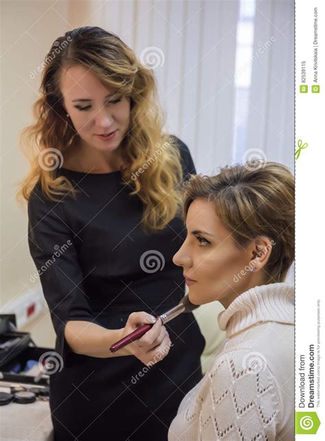 Stylist Doing Makeup Model Stock Image Image Of Elegance 82539115