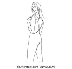 Naked Woman Standing Back One Line Stock Vector Royalty Free