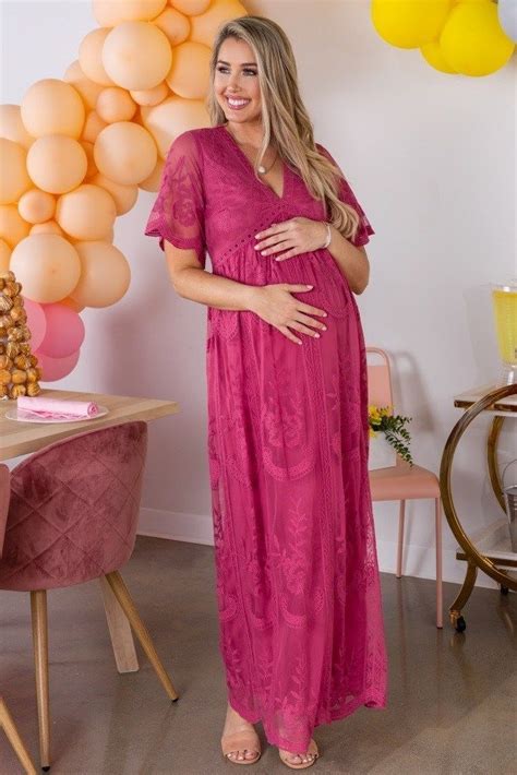 Pink Long Maternity Dresses For Baby Shower Lace Maternity Dress