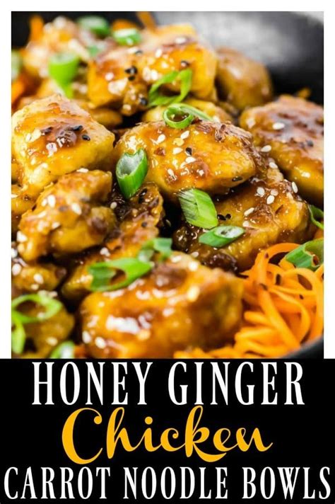 Sticky Sweet And Savory Crispy Baked Honey Ginger Garlic Chicken Over Crunchy Spiralized