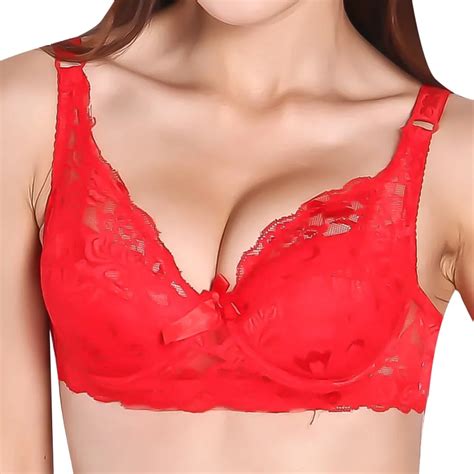 women sexy underwire push up bra 3 4 cup minimizer padded lace sheer bras 32 40b in bras from
