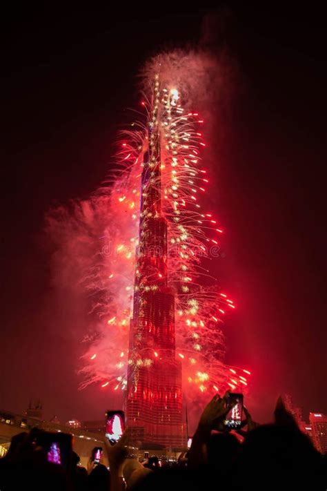 New Year Fireworks At Burj Khalifa Dubai United Arab Emirates