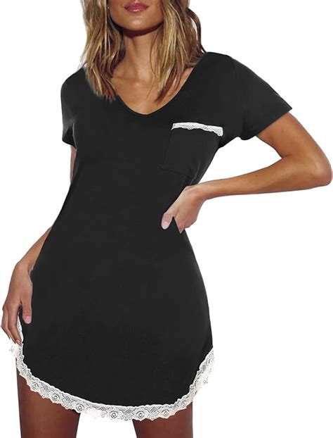 Ekouaer Nightgowns For Women Sexy Sleepshirts V Neck Short Sleeve