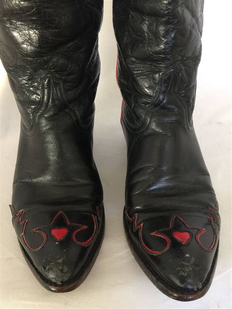 Vintage Old Gringo Black Leather Red Heart Cowboy Boot Cuban Heel