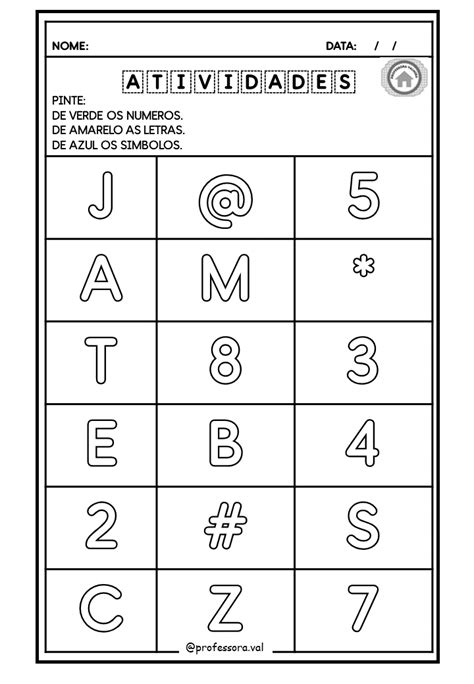Atividades para diferenciar letras números e símbolos ano