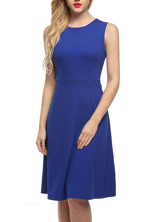 Women S Sleeveless Solid Fit And Flare A Line Dress Blue C312c2h6szb A Line Dress Fashion