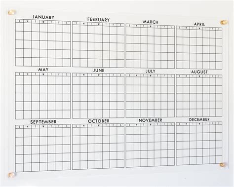 Yearly Dry Erase Acrylic Calendar Clear Wall Mounted Etsy