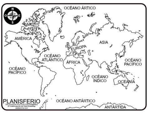 Planisferio Sin Divisi N Pol Tica Y Con Nombres Para Colorear E