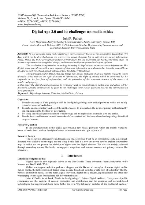 Pdf Digital Age 20 And Its Challenges On Media Ethics