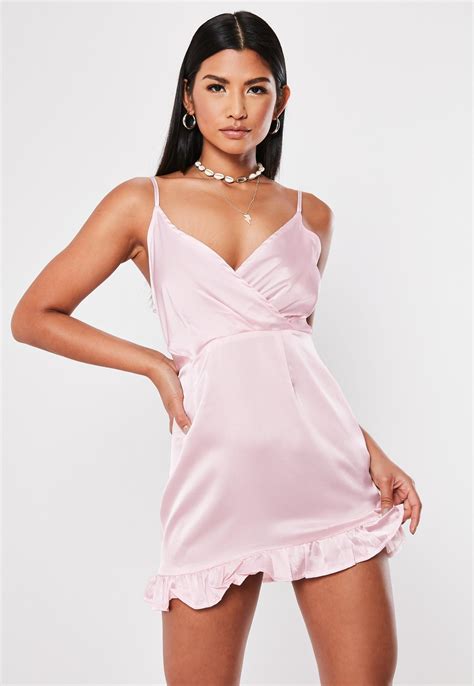 Petite Pink Satin Frill Hem Mini dress | Missguided