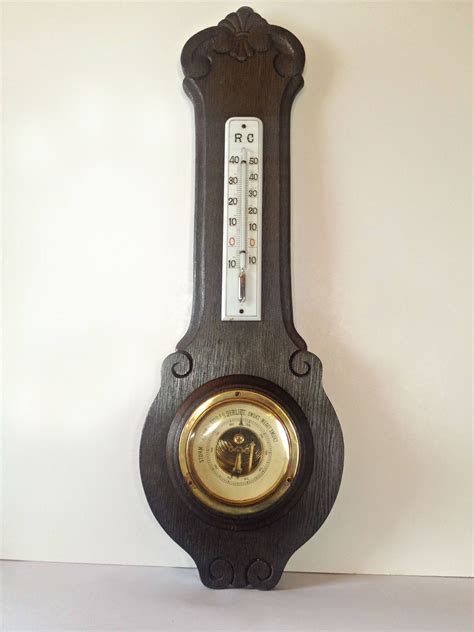 Antique Wood Barometer Carved Wood Wall Decor Weather Station Barometer