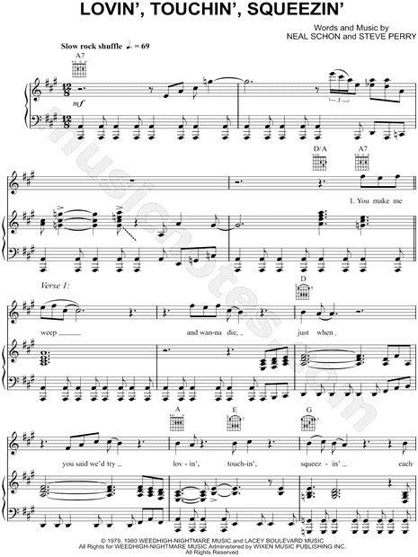 Journey Lovin Touchin Squeezin Sheet Music In A Major Transposable Download And Print