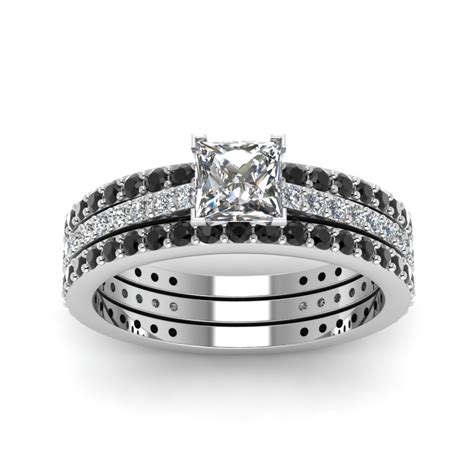 Princess Cut Eternity Trio Wedding Ring Set With Black Diamond In 950 Platinum Fascinating