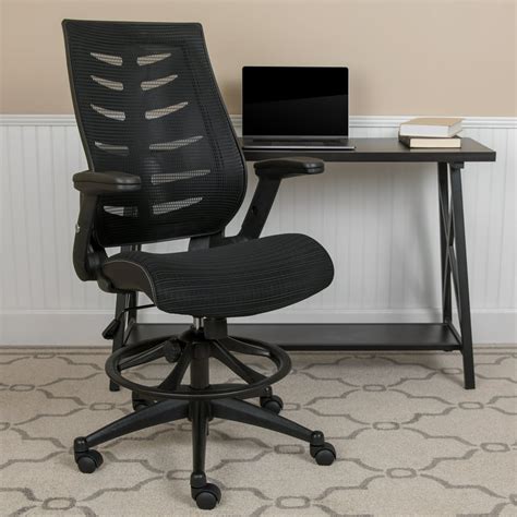 High Back Black Mesh Ergonomic Drafting Chair With Adjustable Flip Up