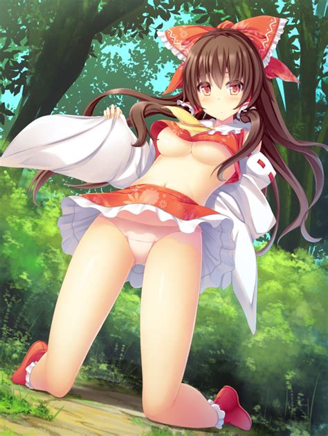 Liya Hakurei Reimu Touhou Commentary Request Highres Revision Girl Ascot Blue Sky