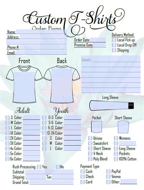 Buy Custom T Shirt Print Ready Order Form With Editable Invoice Online In India Etsy