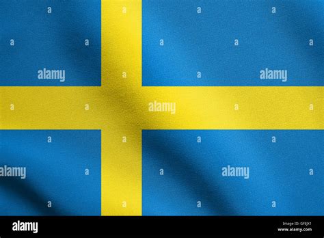 Flag Of Sweden Waving In The Wind With Detailed Fabric Texture Swedish