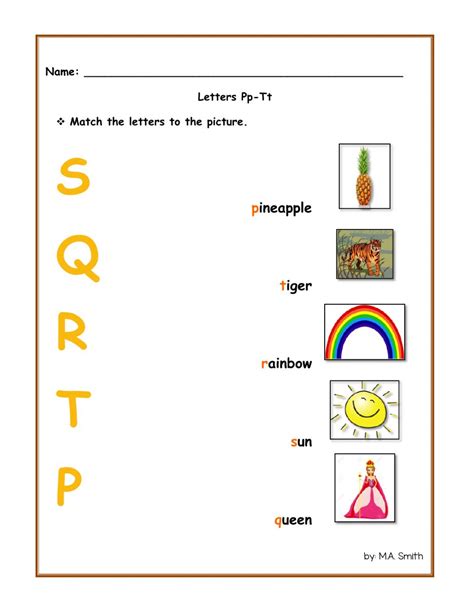Writing Letters P Through T Worksheet