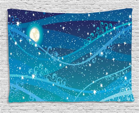 Starry Night Tapestry Night Sky With Full Moon Astronomy Theme Dots