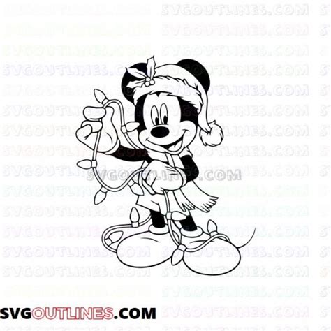 Mickey Mouse Christmas With Light And Hat Outline Svg Dxf Eps Pdf Png