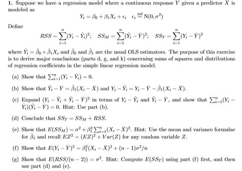 Solved 1 Suppose We Have Regression Model Where A Contimous Response Y Given A Predictor X Is