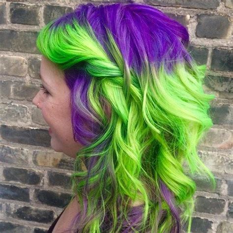 40 two tone hair styles neon hair long hair styles purple and green hair