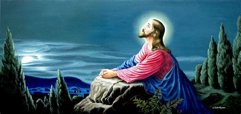 Jesus Praying Painting By M Rajesh Kumar