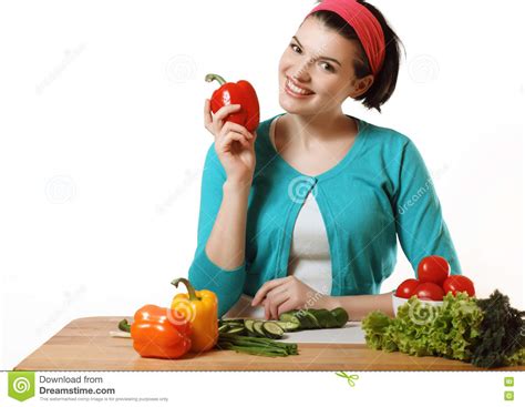 Beautiful Girl Is Preparing To Eat Fresh Vegetables
