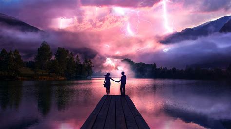 1336x768 Electric Love Couple Holdings Hands At Pier Laptop Hd Hd 4k