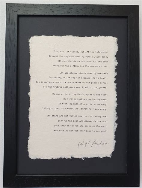 Wh Auden Funeral Blues Stop All The Clocks Framed Poem Etsy
