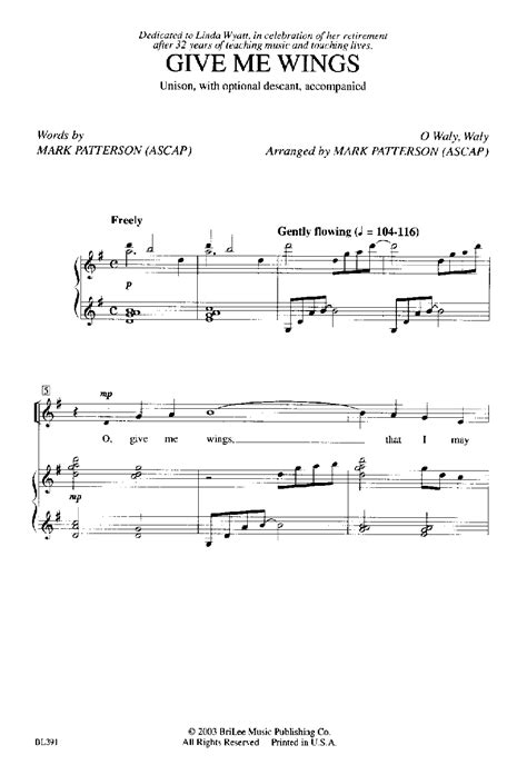 Give Me Wings Unisontwo Part Arr Mark P Jw Pepper Sheet Music