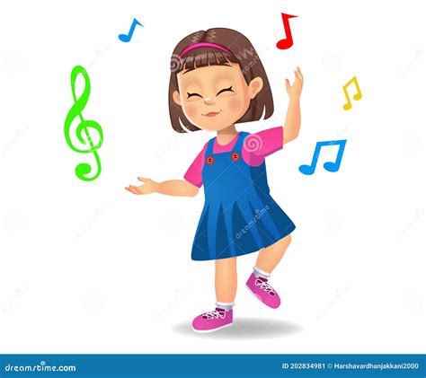 Cute Girl Kid Dancing To Music Stock Illustration Illustration Of