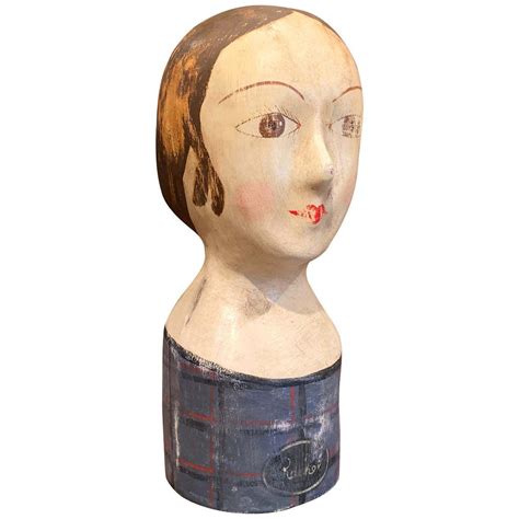 19th Century French Hand Painted Paper Mâché Marotte Bust Figurative