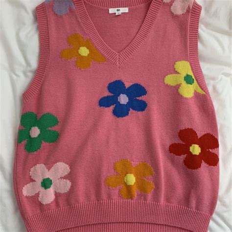 Pink Flower Pattern Sweater Vest Close To Perfect Depop
