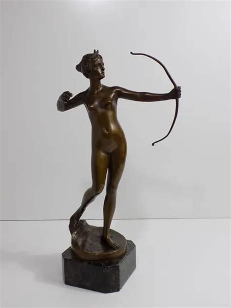 Jugendstil Bronze Skulptur Nude Diana Mit Bogen Sign E Schlipf