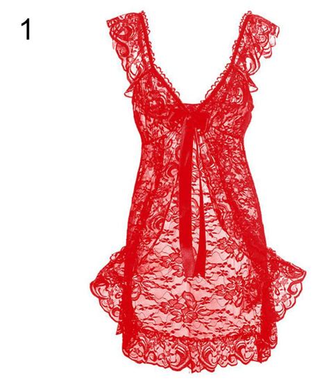 Buy Women S Sexy Ruffled Sheer Lace Bowknot Dress G String Babydoll