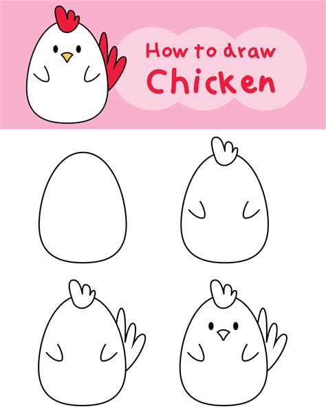 How To Draw Doodle Chicken For Coloring Book Vector Illustration