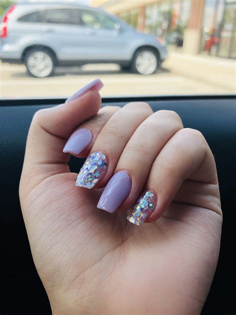 Light purple powder nails with glitter | Light purple nails, Purple glitter nails, Purple nails