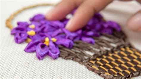 Stitching Flower Basket With Ribbon Easy Embroidery